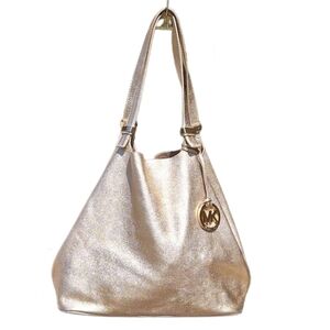 Michael Kors Gold Metallic Leather Tote Bag Business Casual Beach  Vacation